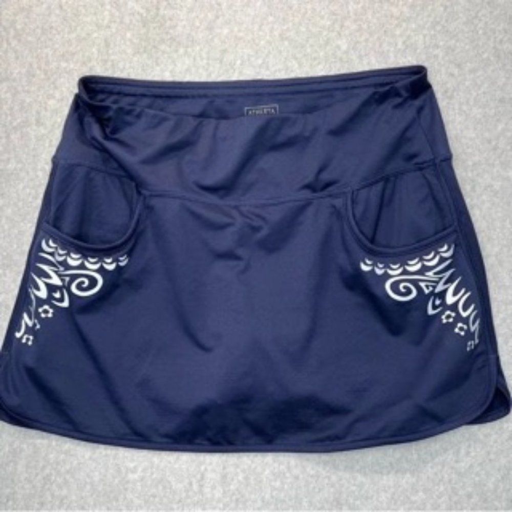 Athleta womens XL Tennis Running workout golf skirt navy blue pockets Hi Vis
